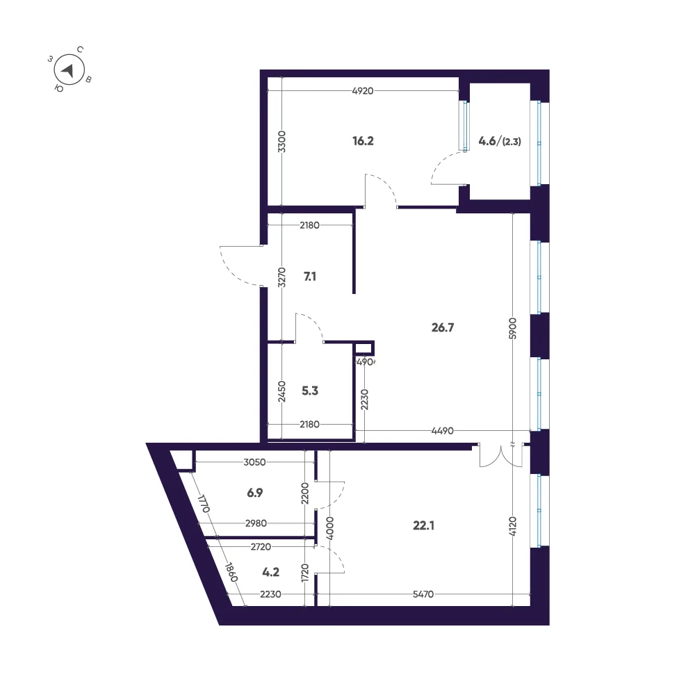 Планировка: Двухкомнатная квартира 91 м² в «ЛДМ»