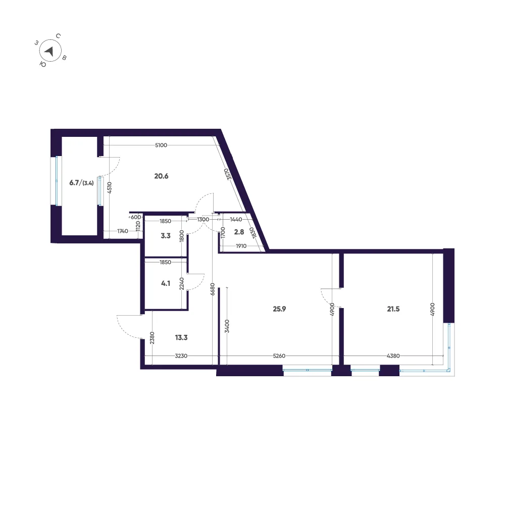 Планировка: Двухкомнатная квартира 95 м² в «ЛДМ»