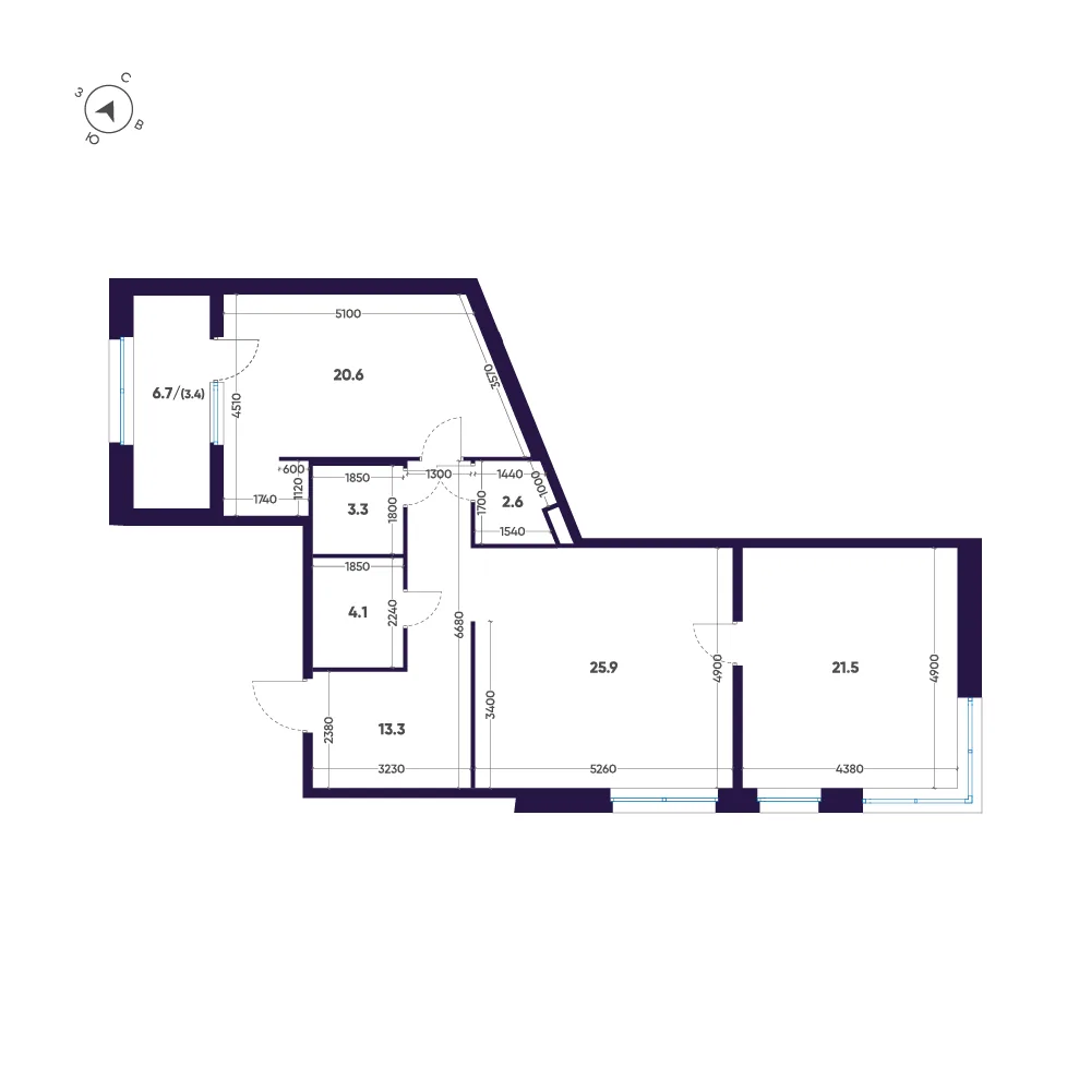 Планировка: Двухкомнатная квартира 95 м² в «ЛДМ»
