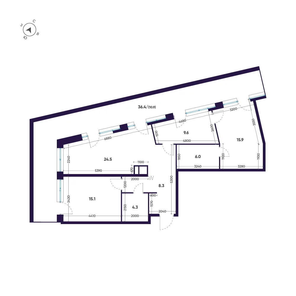 Планировка: Двухкомнатная квартира 95 м² в «ЛДМ»