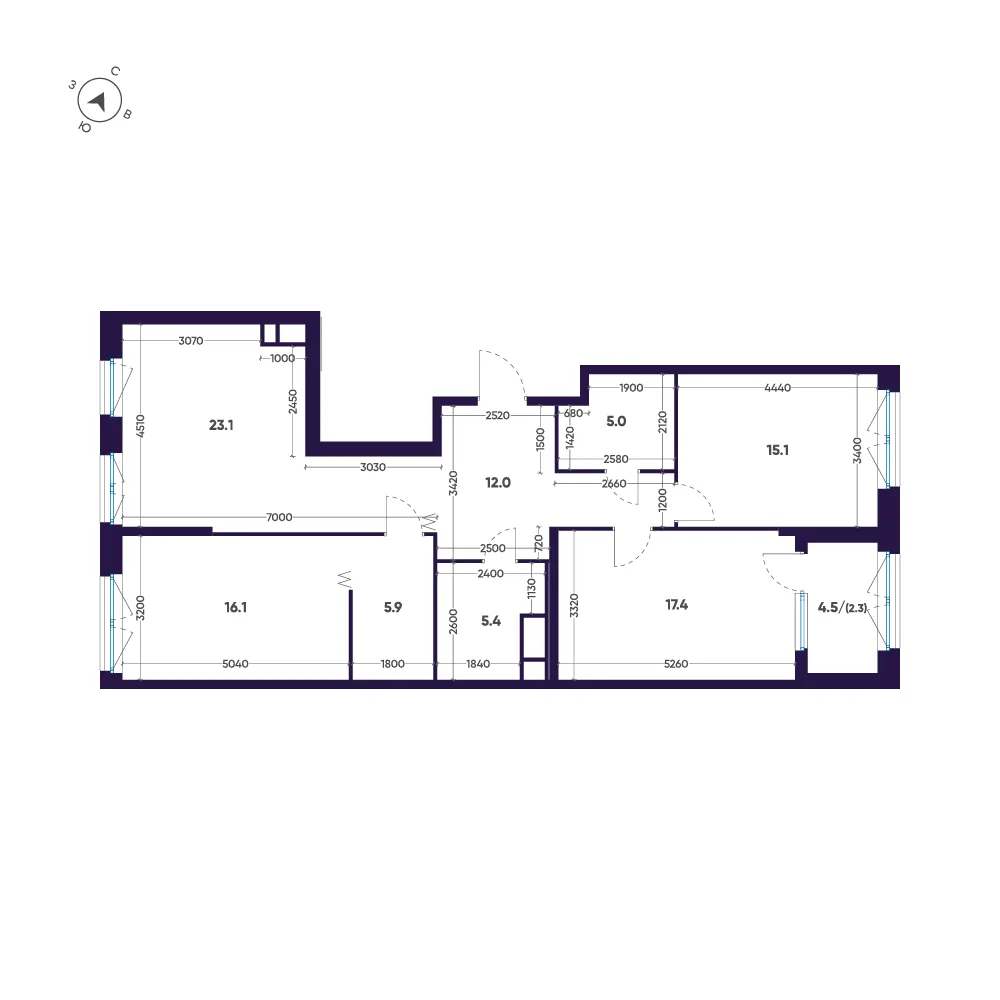 Планировка: Трёхкомнатная квартира 102 м² в «ЛДМ»