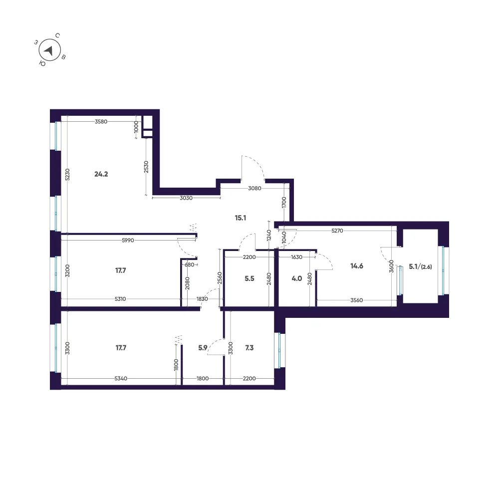 Планировка: Трёхкомнатная квартира 115 м² в «ЛДМ»