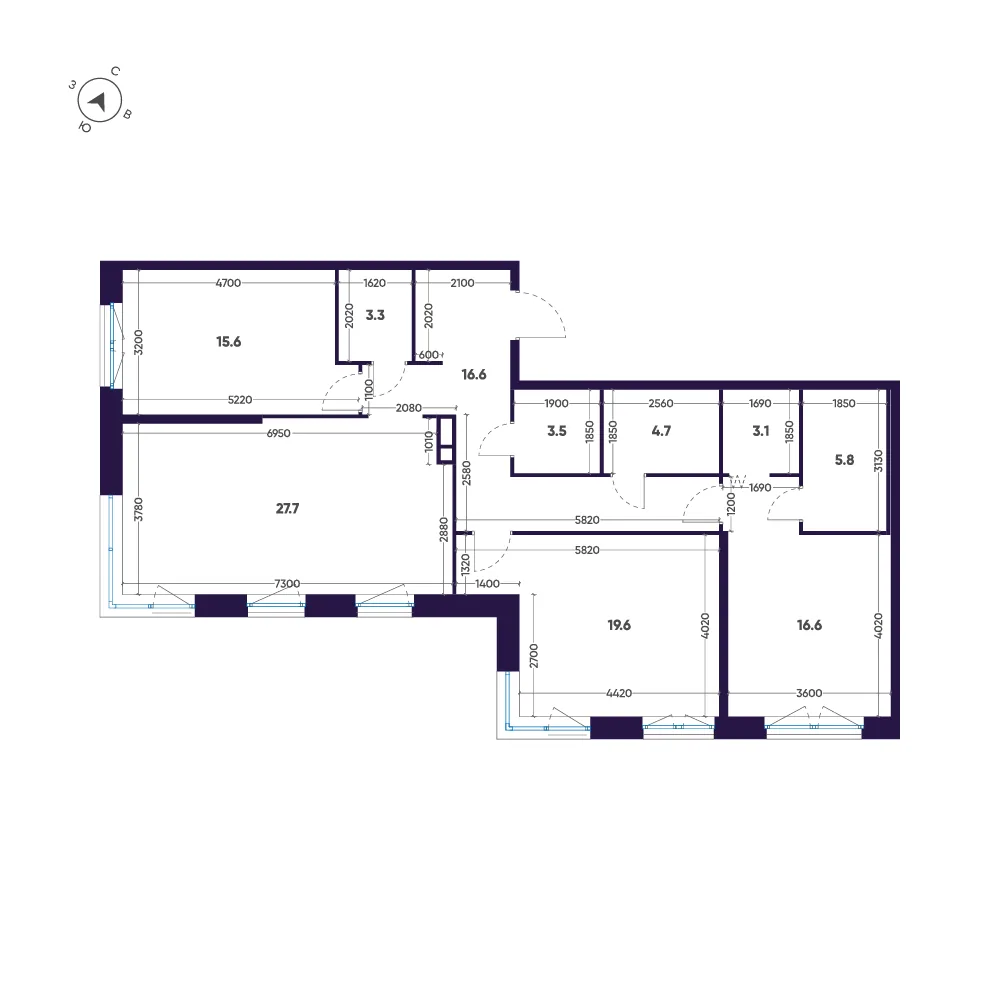 Планировка: Трёхкомнатная квартира 116 м² в «ЛДМ»