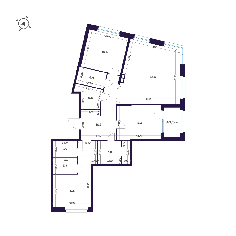 Планировка: Трёхкомнатная квартира 119 м² в «ЛДМ»