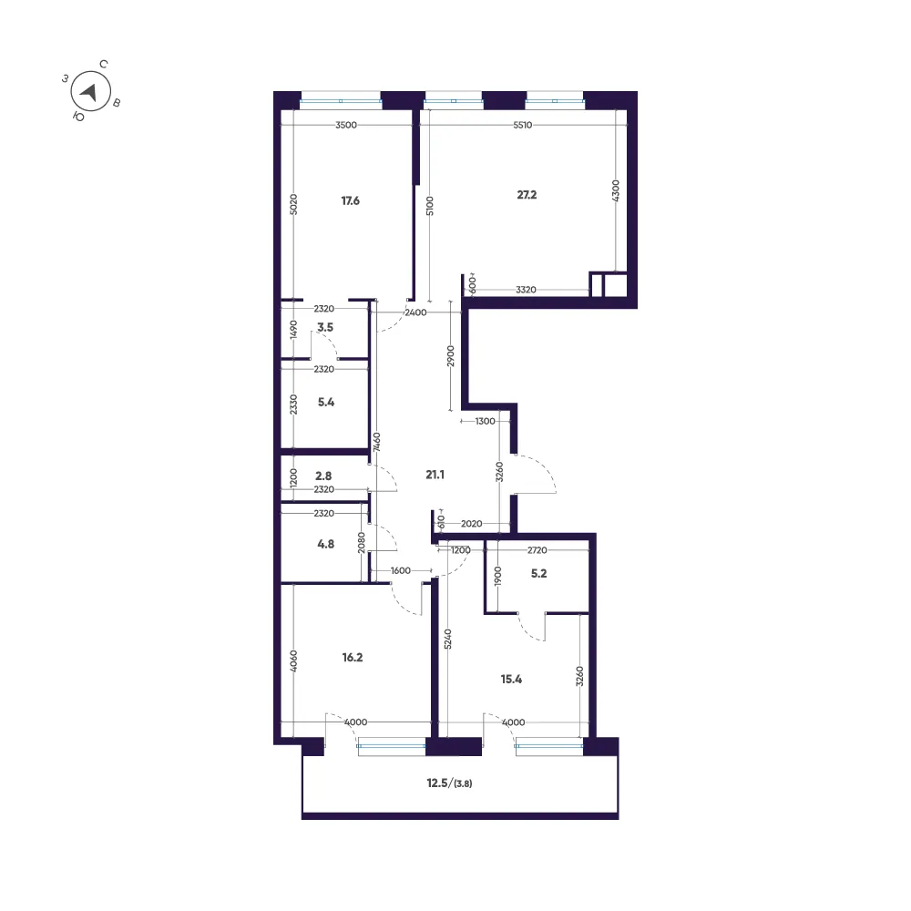 Планировка: Трёхкомнатная квартира 123 м² в «ЛДМ»