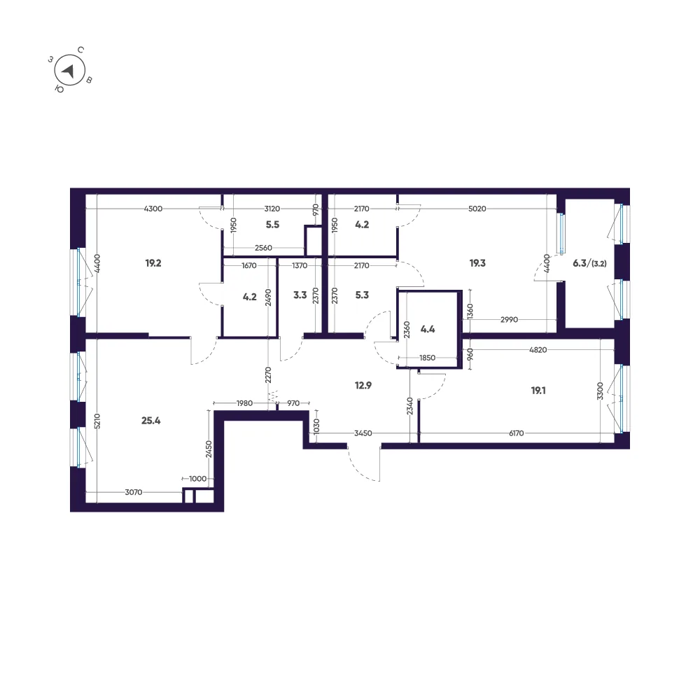 Планировка: Трёхкомнатная квартира 126 м² в «ЛДМ»
