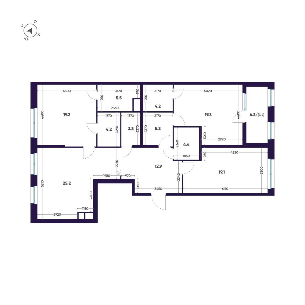 Планировка: Трёхкомнатная квартира 126 м² в «ЛДМ»