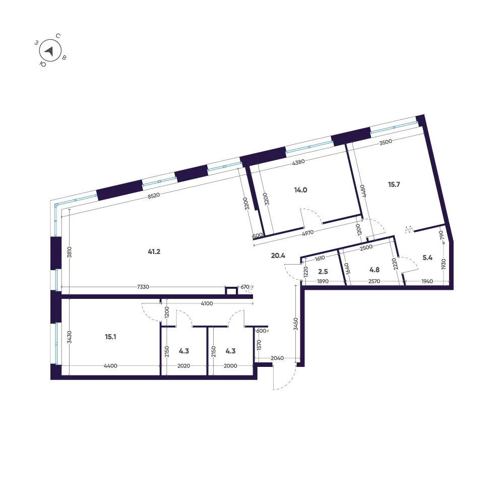 Планировка: Трёхкомнатная квартира 128 м² в «ЛДМ»