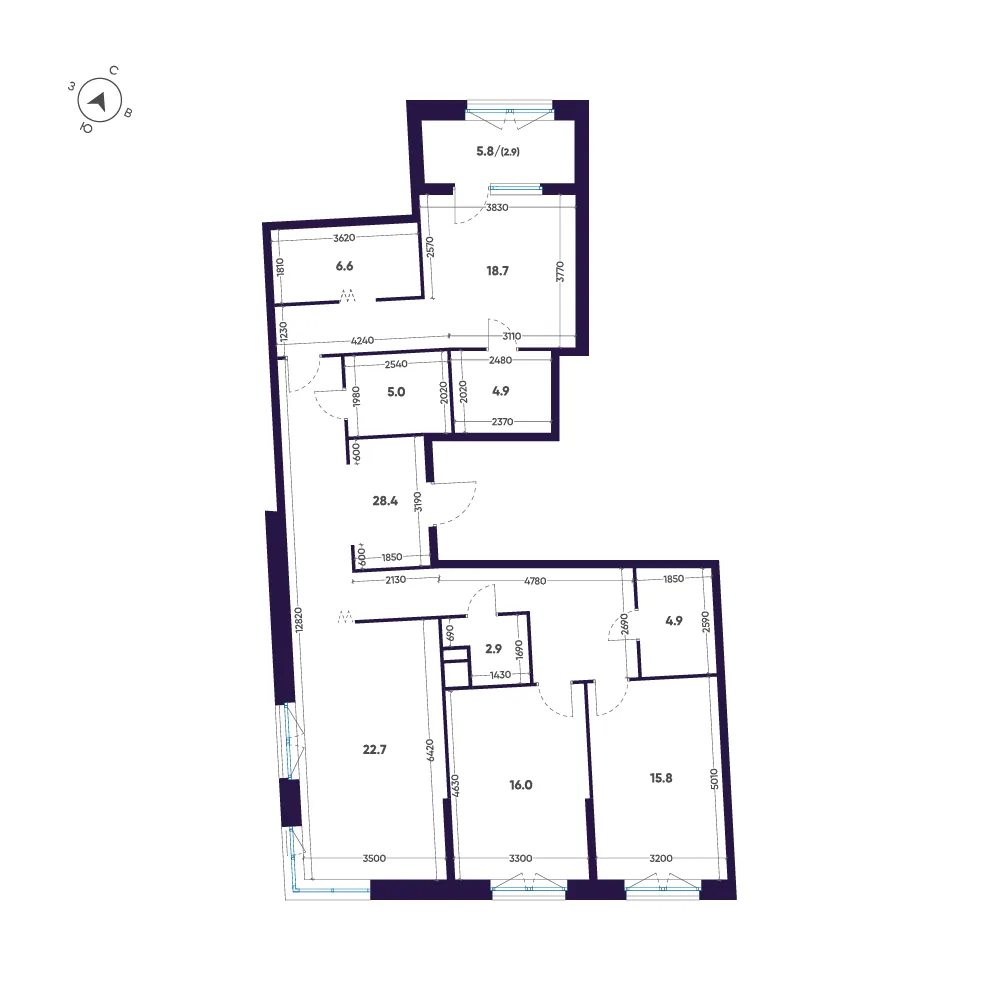 Планировка: Трёхкомнатная квартира 129 м² в «ЛДМ»