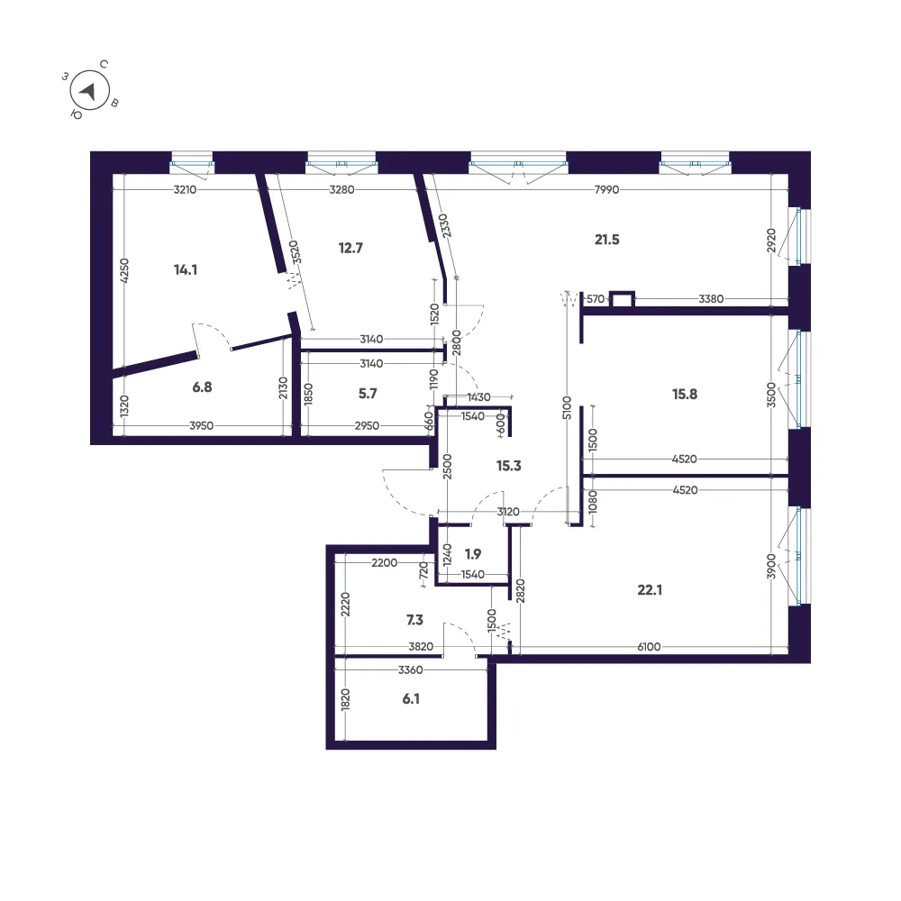 Планировка: Трёхкомнатная квартира 129 м² в «ЛДМ»