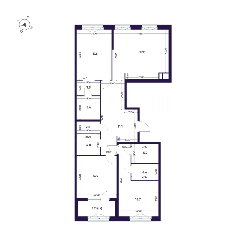 Планировка: Трёхкомнатная квартира 130 м² в «ЛДМ»
