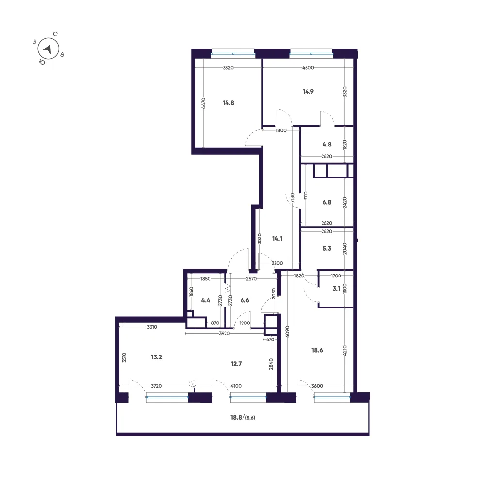 Планировка: Четырёхкомнатная квартира 125 м² в «ЛДМ»