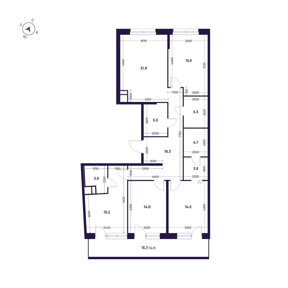 Планировка: Четырёхкомнатная квартира 128 м² в «ЛДМ»