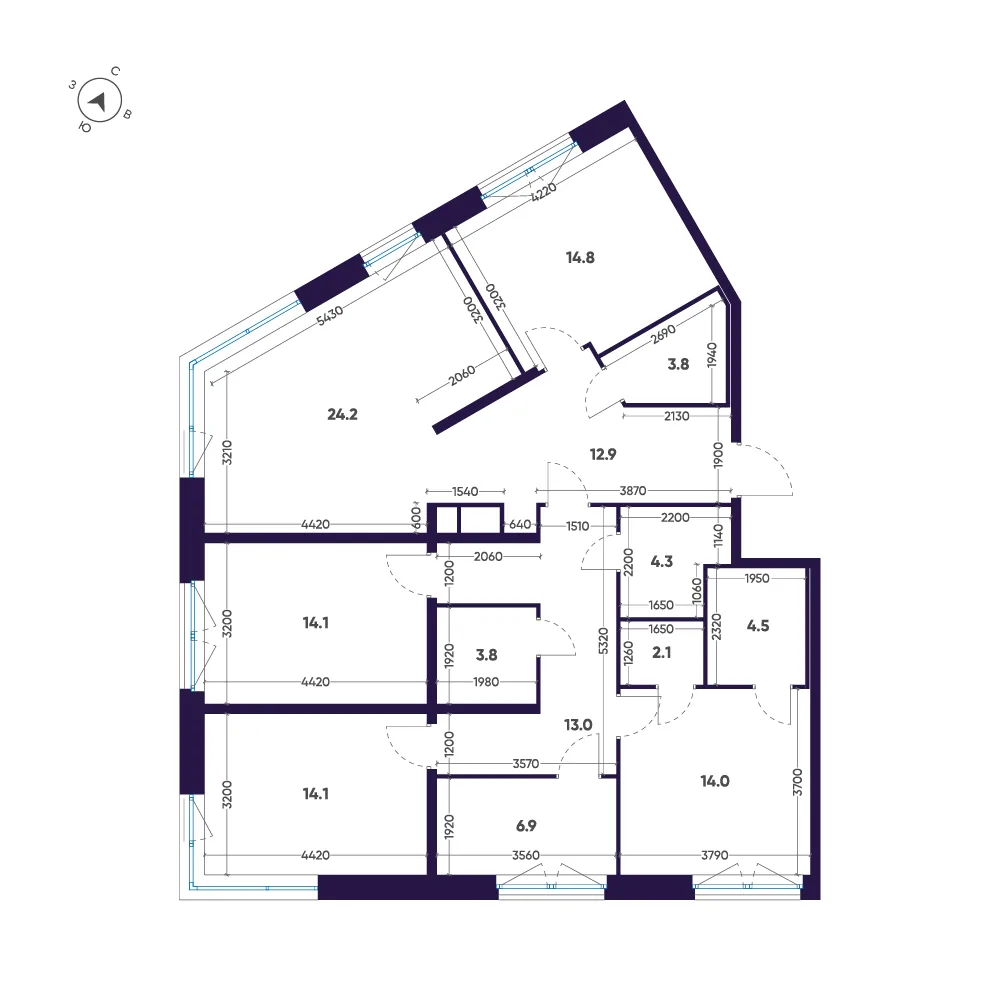 Планировка: Четырёхкомнатная квартира 132 м² в «ЛДМ»