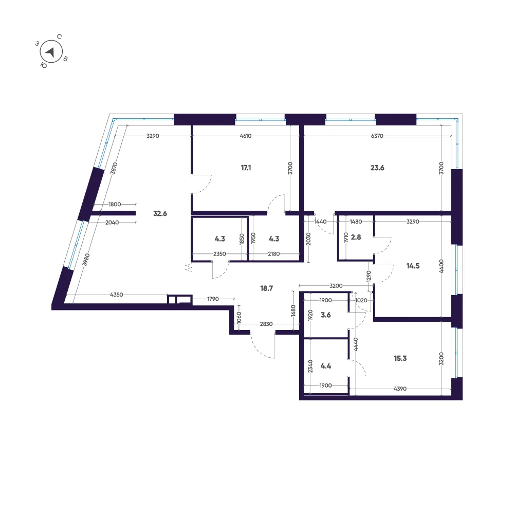 Планировка: Четырёхкомнатная квартира 141 м² в «ЛДМ»