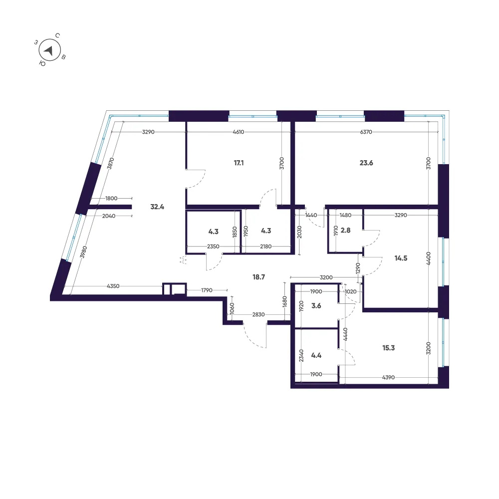 Планировка: Четырёхкомнатная квартира 141 м² в «ЛДМ»