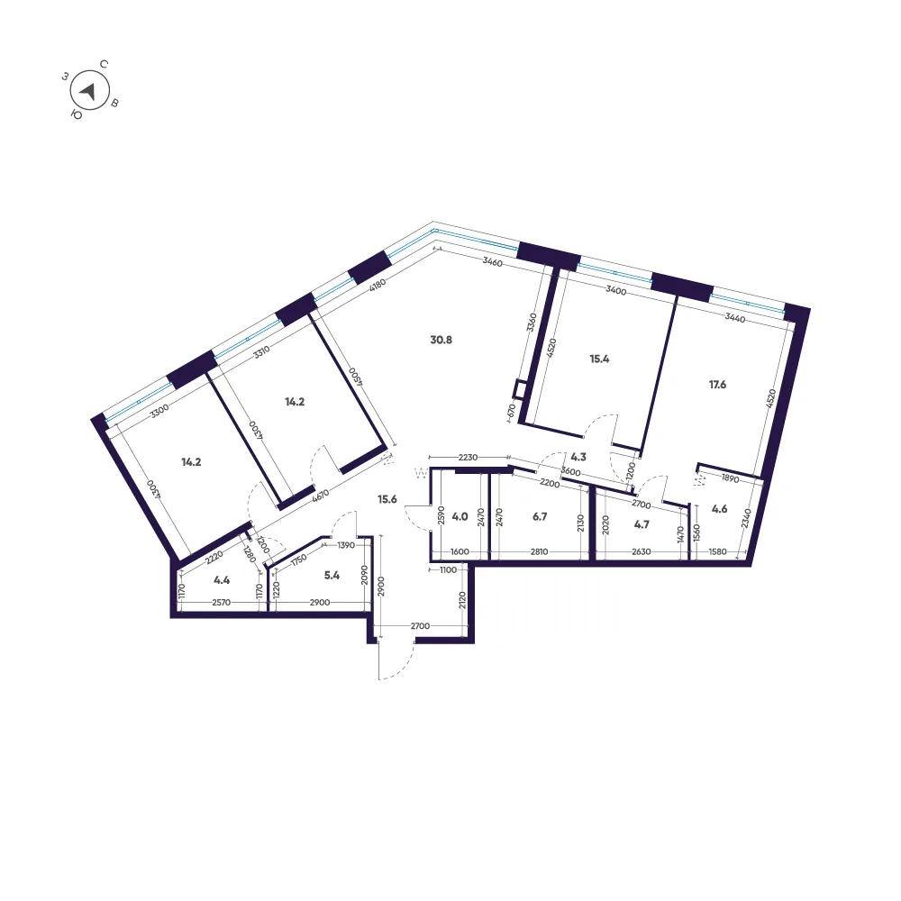 Планировка: Четырёхкомнатная квартира 142 м² в «ЛДМ»