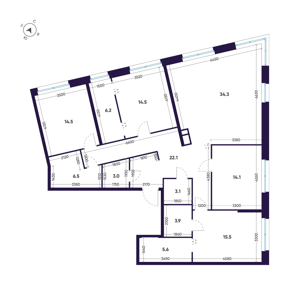 Планировка: Четырёхкомнатная квартира 143 м² в «ЛДМ»