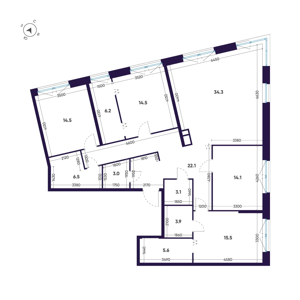 Планировка: Четырёхкомнатная квартира 143 м² в «ЛДМ»