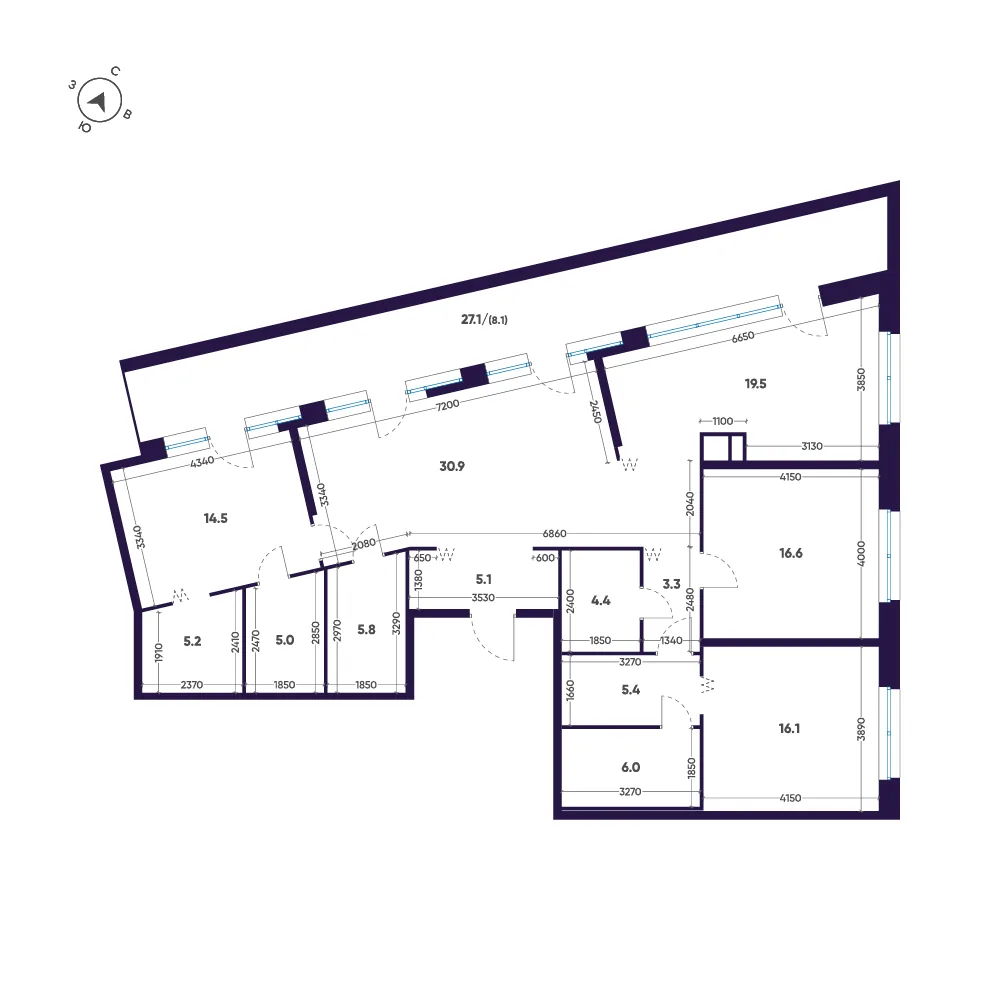 Планировка: Четырёхкомнатная квартира 146 м² в «ЛДМ»