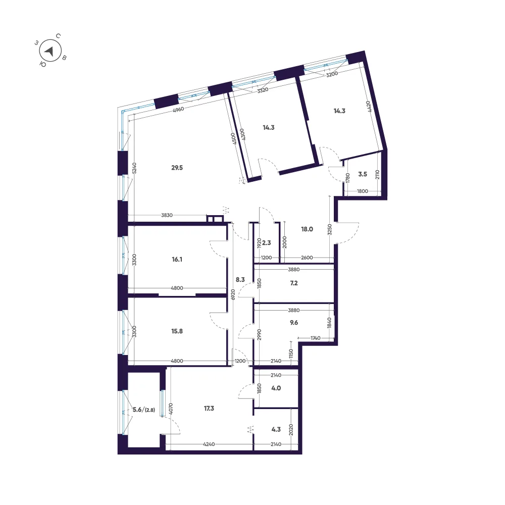 Планировка: Пятикомнатная квартира 167 м² в «ЛДМ»