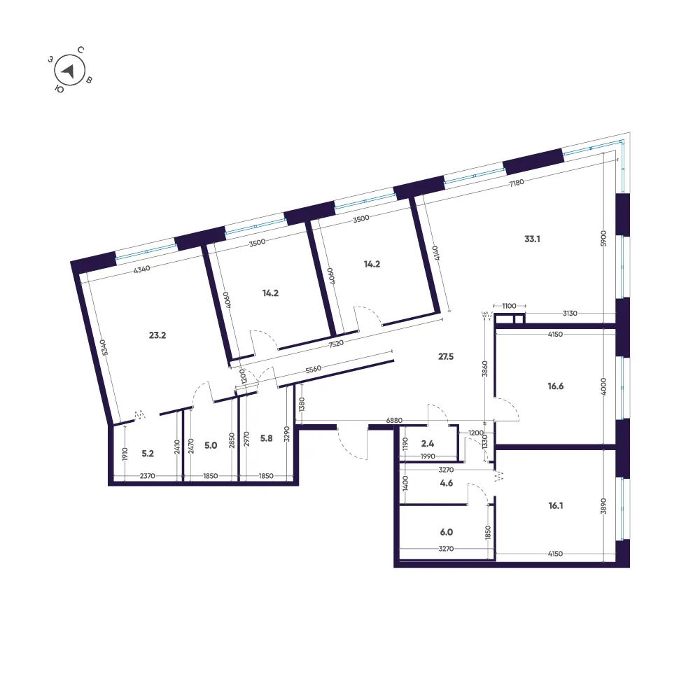 Планировка: Пятикомнатная квартира 174 м² в «ЛДМ»