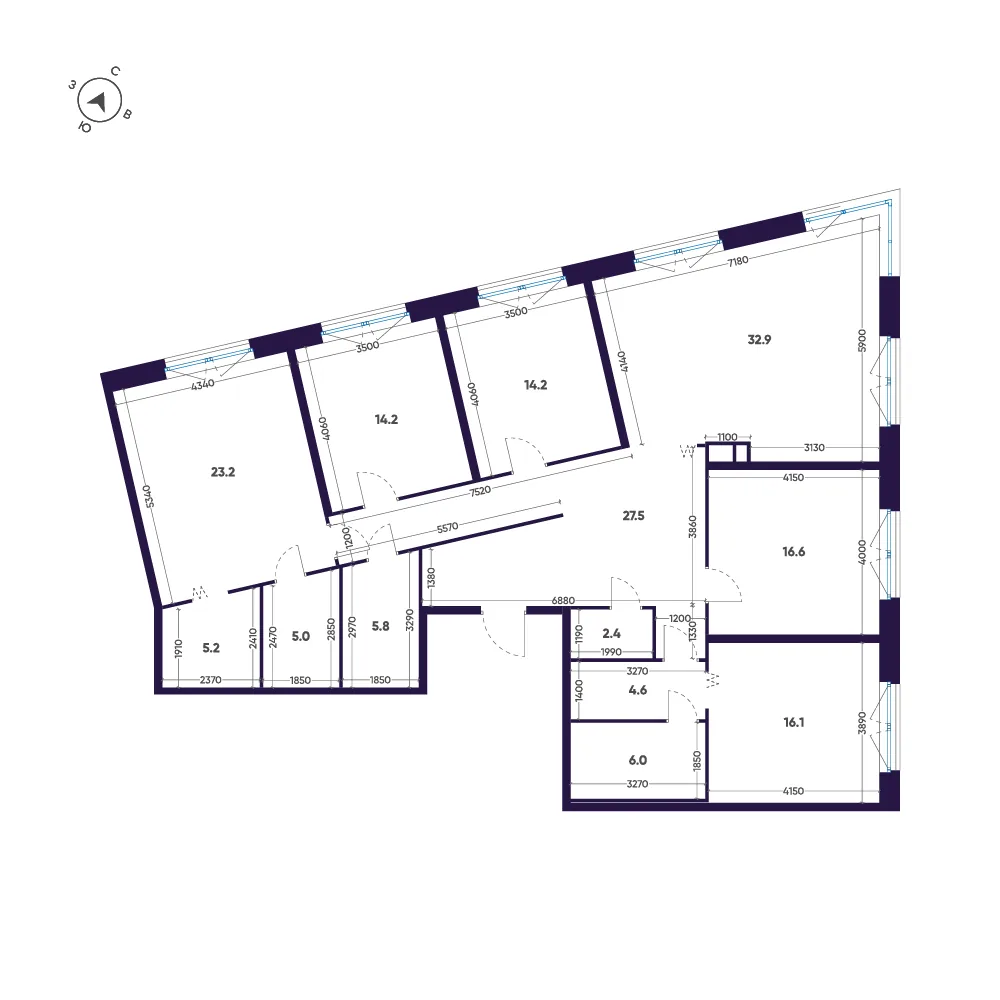 Планировка: Пятикомнатная квартира 174 м² в «ЛДМ»