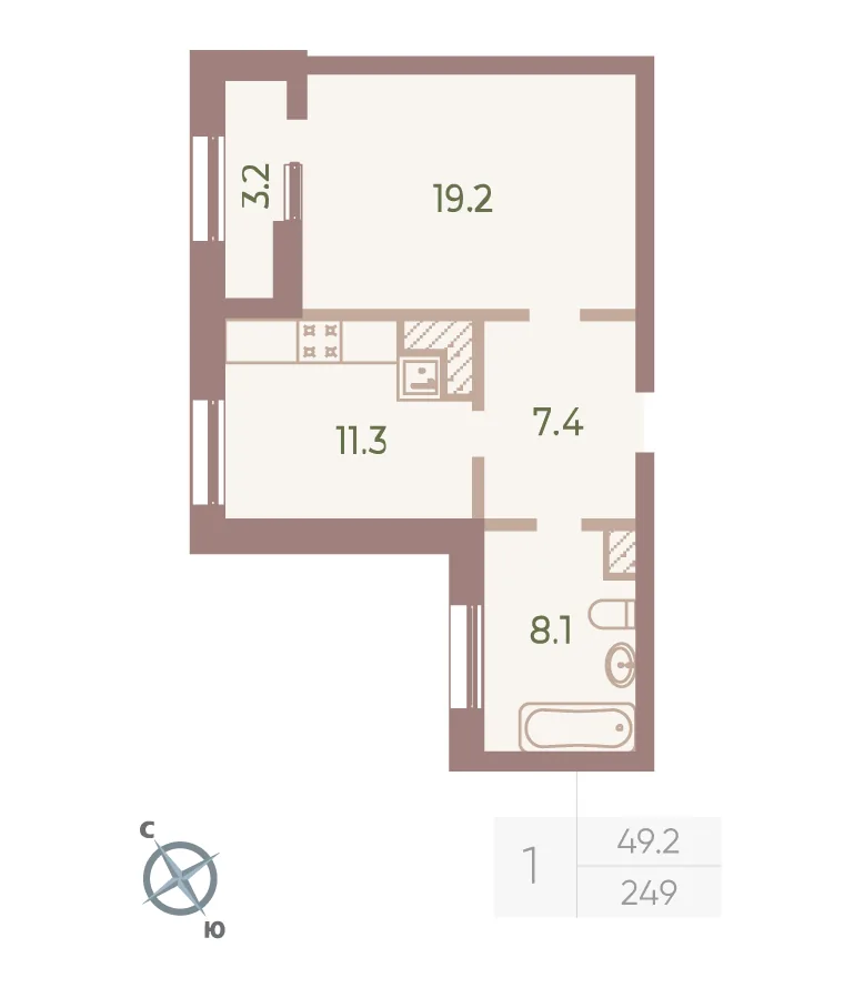 Планировка: Однокомнатная квартира 48 м² в «Neva Haus»