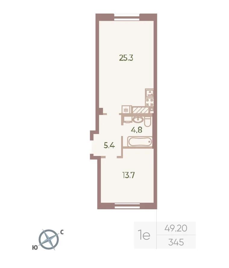 Планировка: Однокомнатная квартира 49 м² в «Neva Haus»