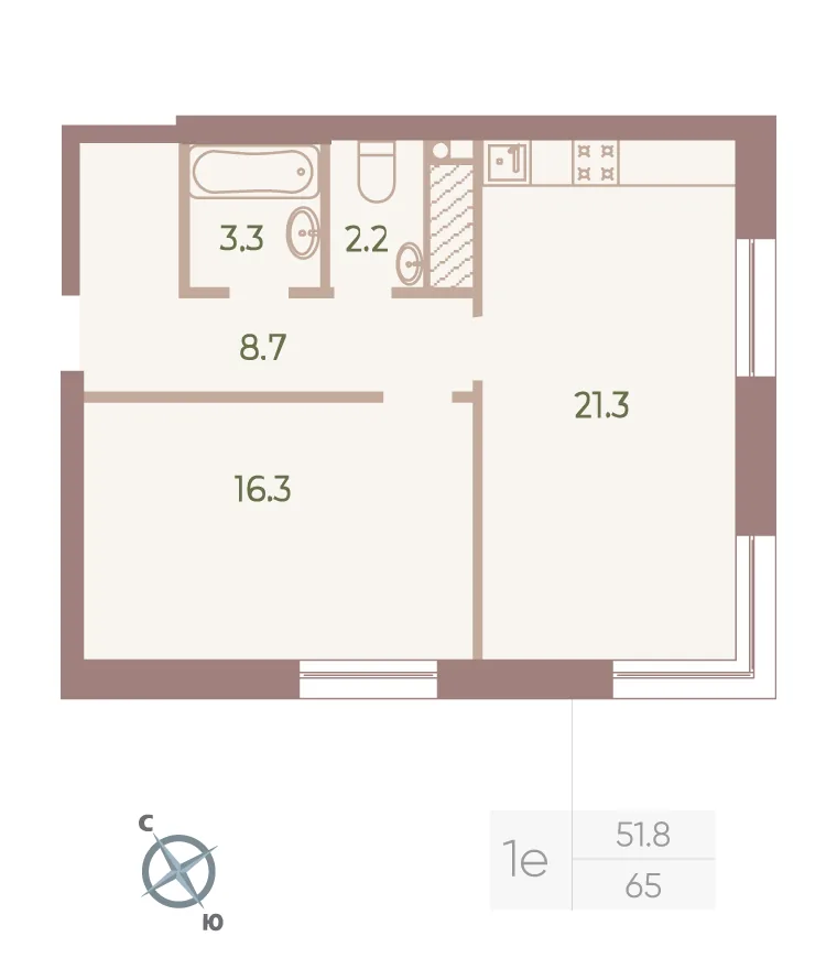 Планировка: Однокомнатная квартира 52 м² в «Neva Haus»