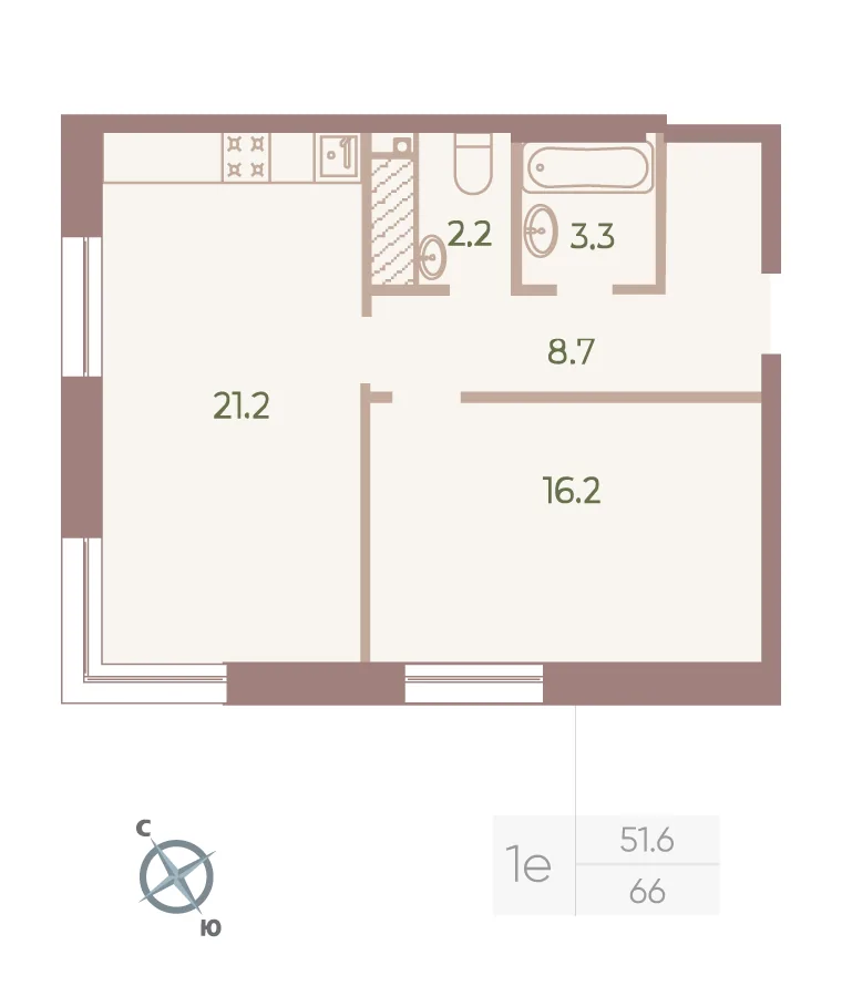Планировка: Однокомнатная квартира 52 м² в «Neva Haus»