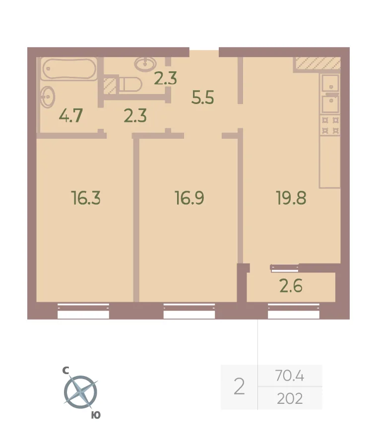 Планировка: Двухкомнатная квартира 69 м² в «Neva Haus»