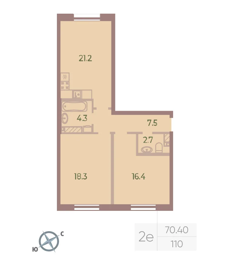 Планировка: Двухкомнатная квартира 70 м² в «Neva Haus»