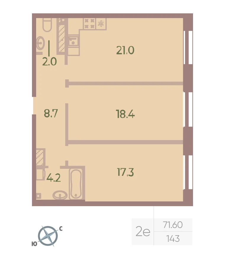 Планировка: Двухкомнатная квартира 72 м² в «Neva Haus»