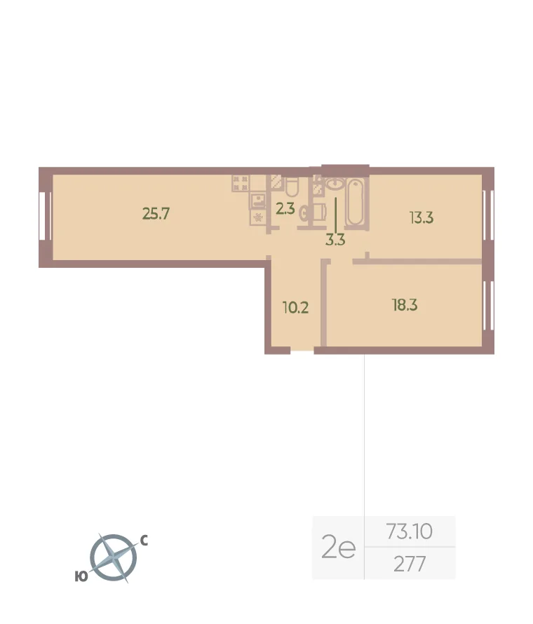 Планировка: Двухкомнатная квартира 73 м² в «Neva Haus»
