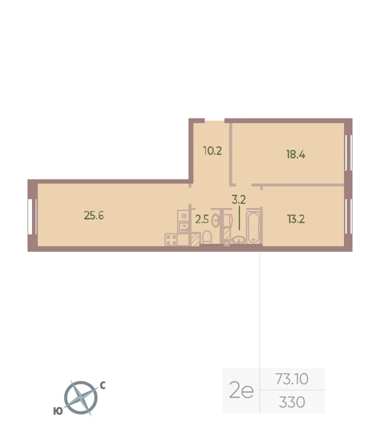 Планировка: Двухкомнатная квартира 73 м² в «Neva Haus»