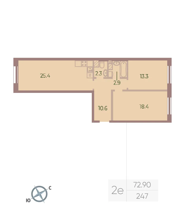 Планировка: Двухкомнатная квартира 73 м² в «Neva Haus»