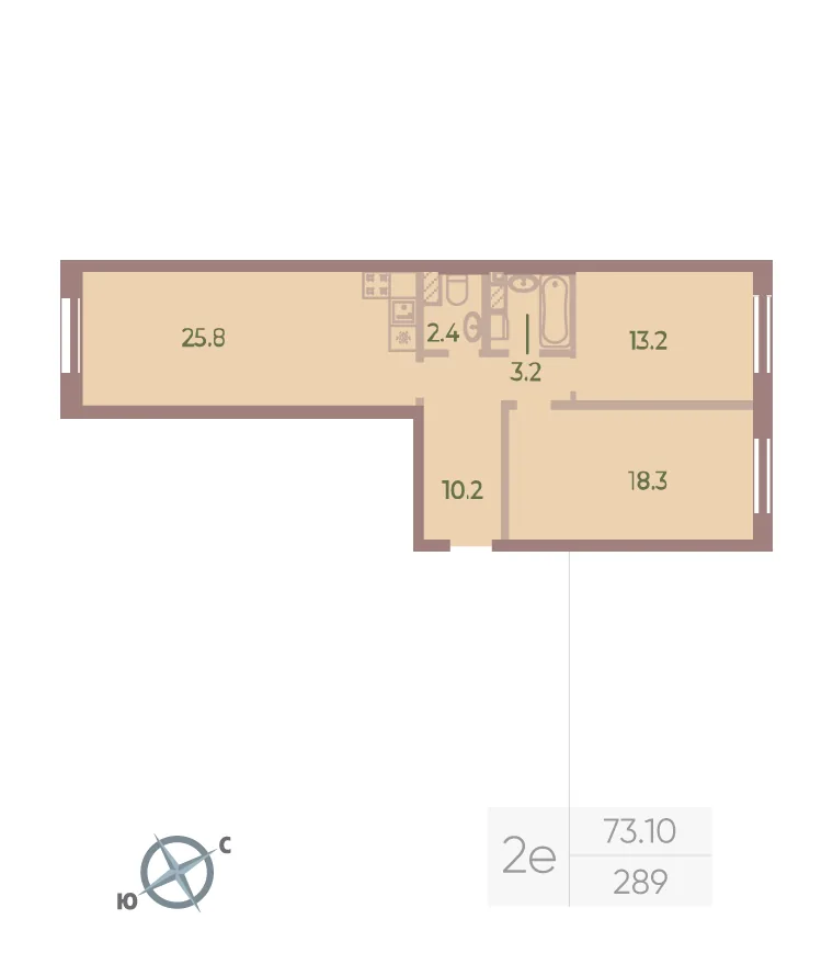 Планировка: Двухкомнатная квартира 73 м² в «Neva Haus»