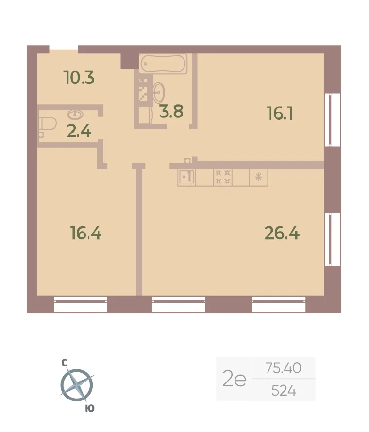 Планировка: Двухкомнатная квартира 75 м² в «Neva Haus»