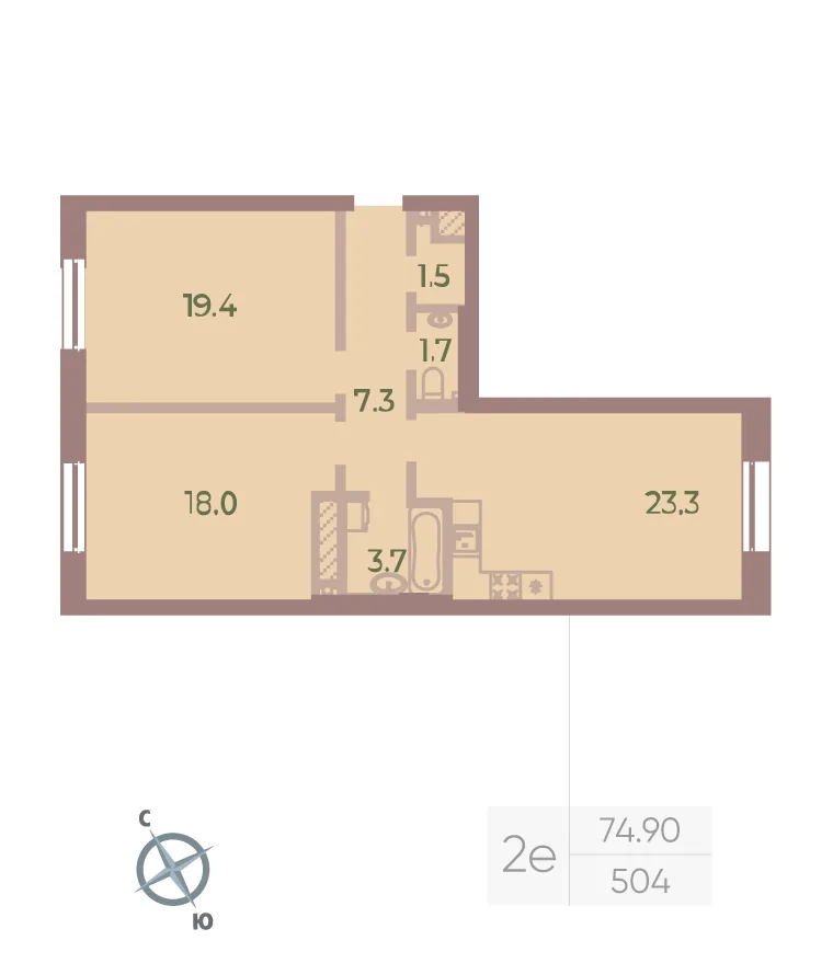 Планировка: Двухкомнатная квартира 75 м² в «Neva Haus»