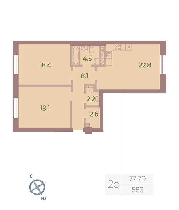 Планировка: Двухкомнатная квартира 78 м² в «Neva Haus»
