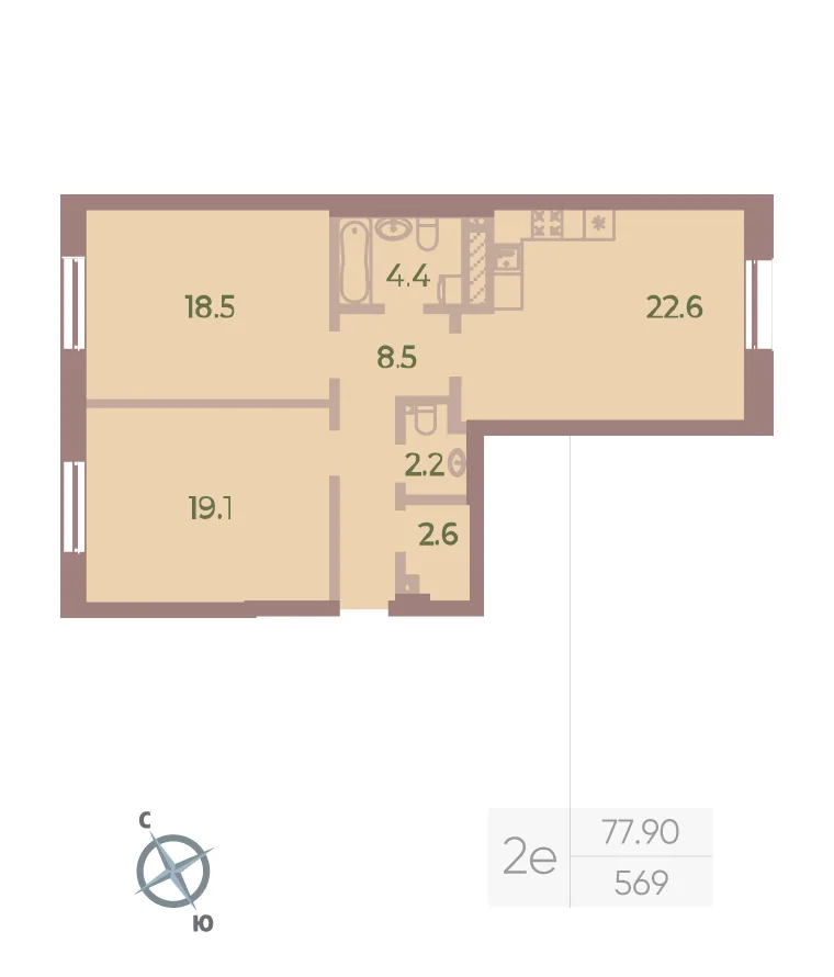 Планировка: Двухкомнатная квартира 78 м² в «Neva Haus»