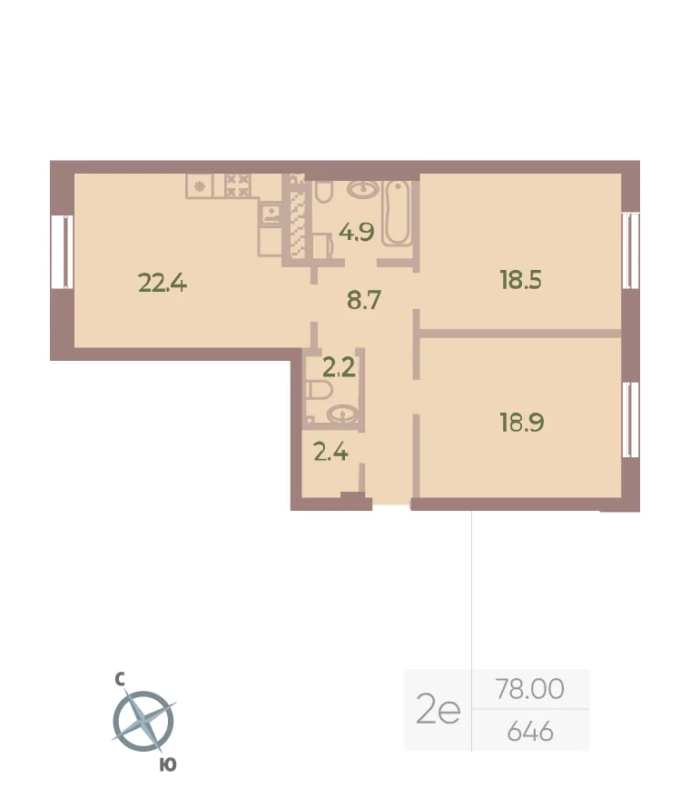 Планировка: Двухкомнатная квартира 78 м² в «Neva Haus»