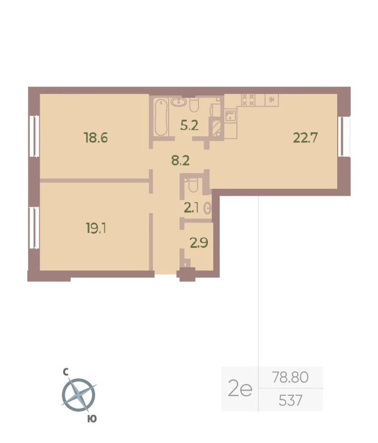 Планировка: Двухкомнатная квартира 79 м² в «Neva Haus»