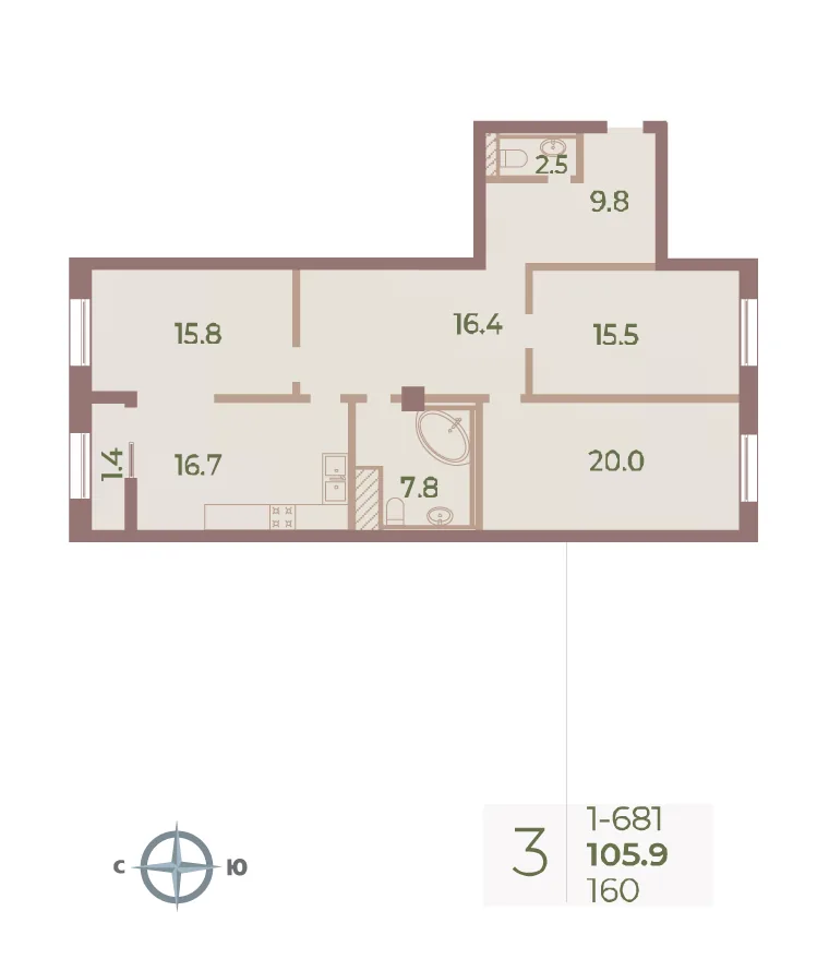 Планировка: Трёхкомнатная квартира 106 м² в «Neva Haus»