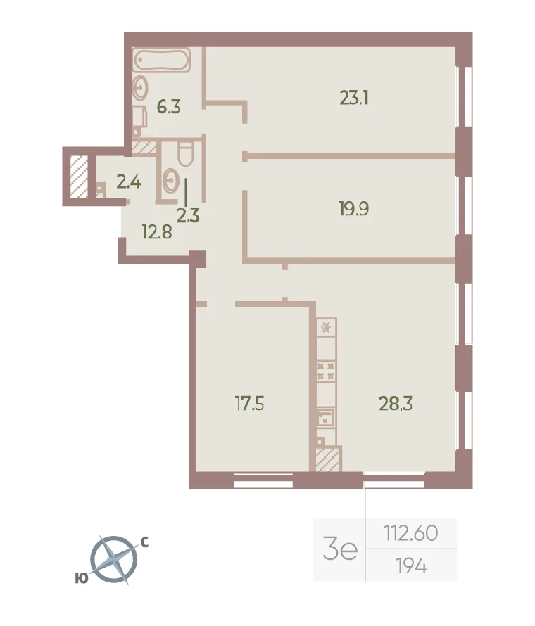 Планировка: Трёхкомнатная квартира 113 м² в «Neva Haus»
