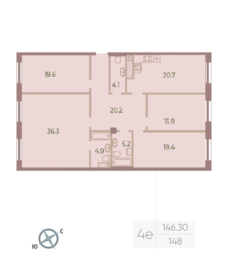 Планировка: Четырёхкомнатная квартира 146 м² в «Neva Haus»