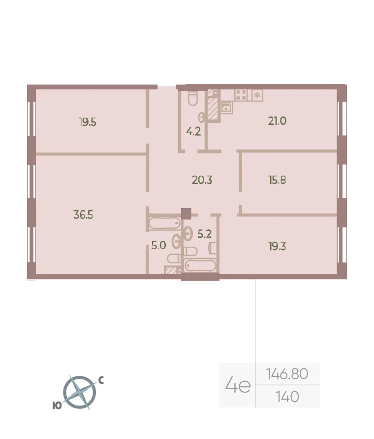 Планировка: Четырёхкомнатная квартира 147 м² в «Neva Haus»