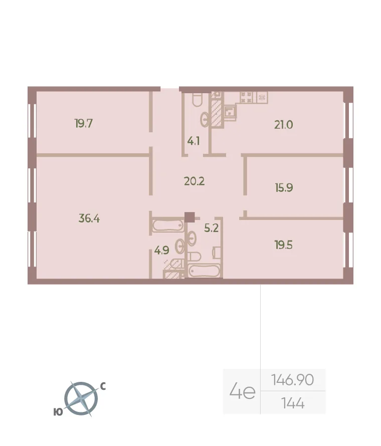 Планировка: Четырёхкомнатная квартира 147 м² в «Neva Haus»