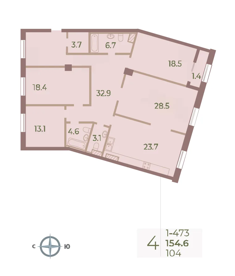 Планировка: Четырёхкомнатная квартира 155 м² в «Neva Haus»